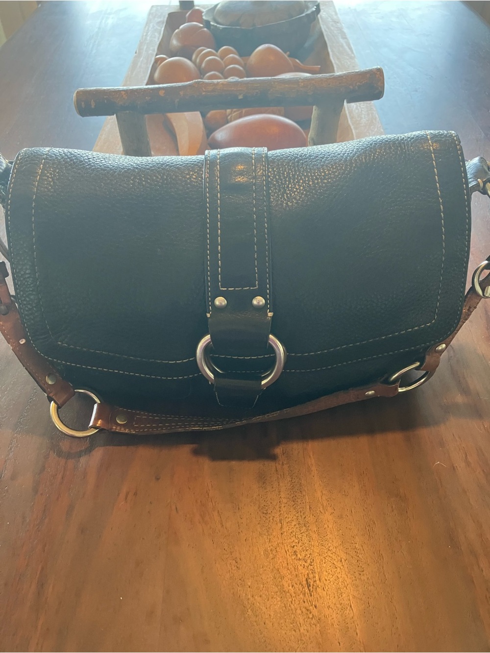 Coach Black Leather Saddle Shoulder Bag with Brown Strap VINTAGE
